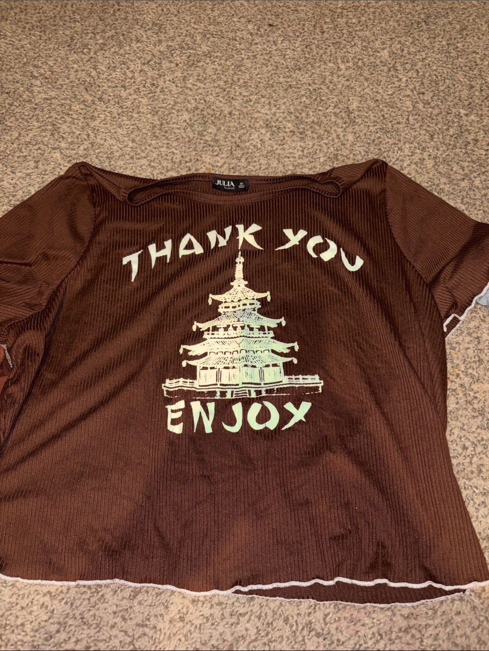 JULIA Brown 'Thank You Enjoy' Short Sleeve Ribbed Tee